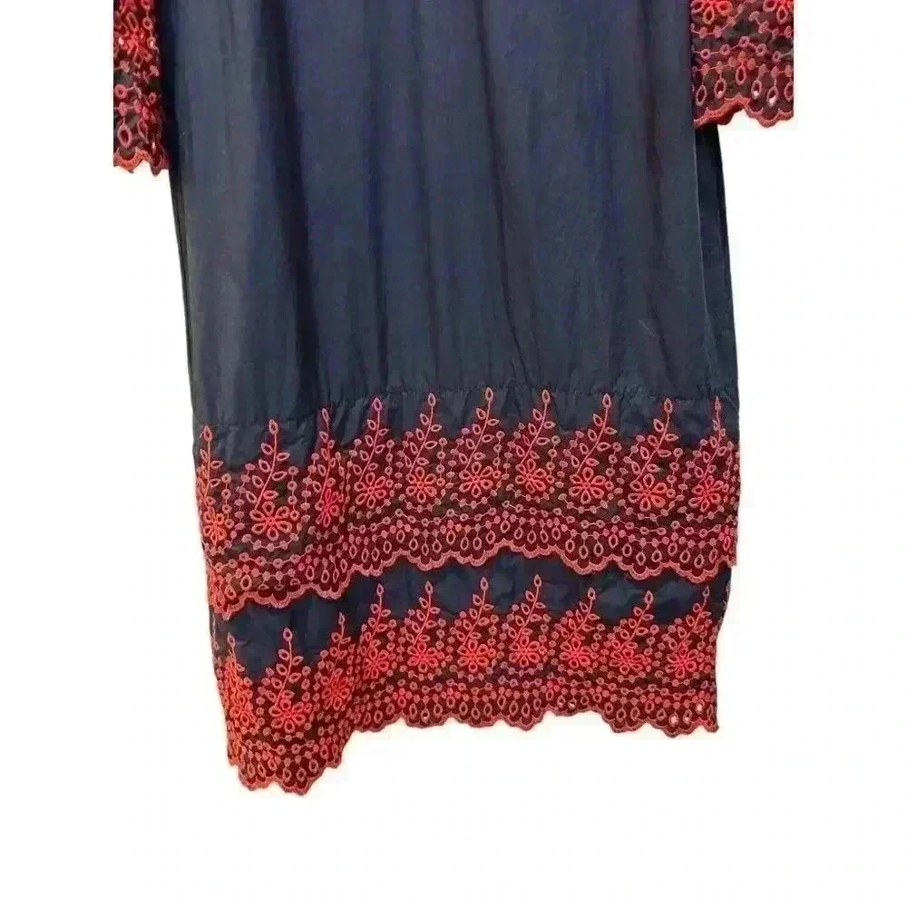 J. Crew Navy with Red Eyelet Embroidery Shift Dress Cotton Summer Size S, NWT.